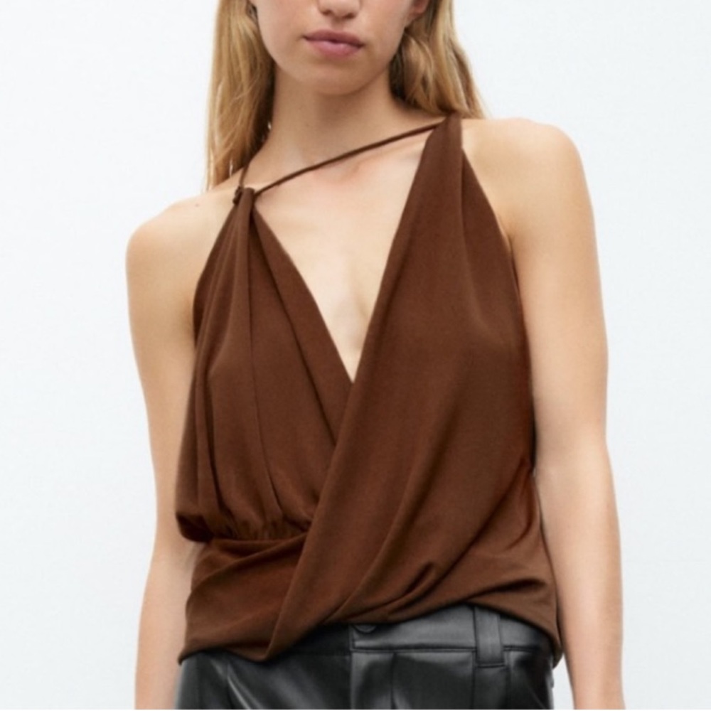 Zara Draped Asymmetrical Brown Top